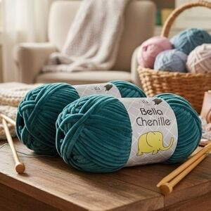 Universal Yarn Bella Chenille Lapis Teal Bulky Velvet Yarn, 2 Skeins, 100g Each‎